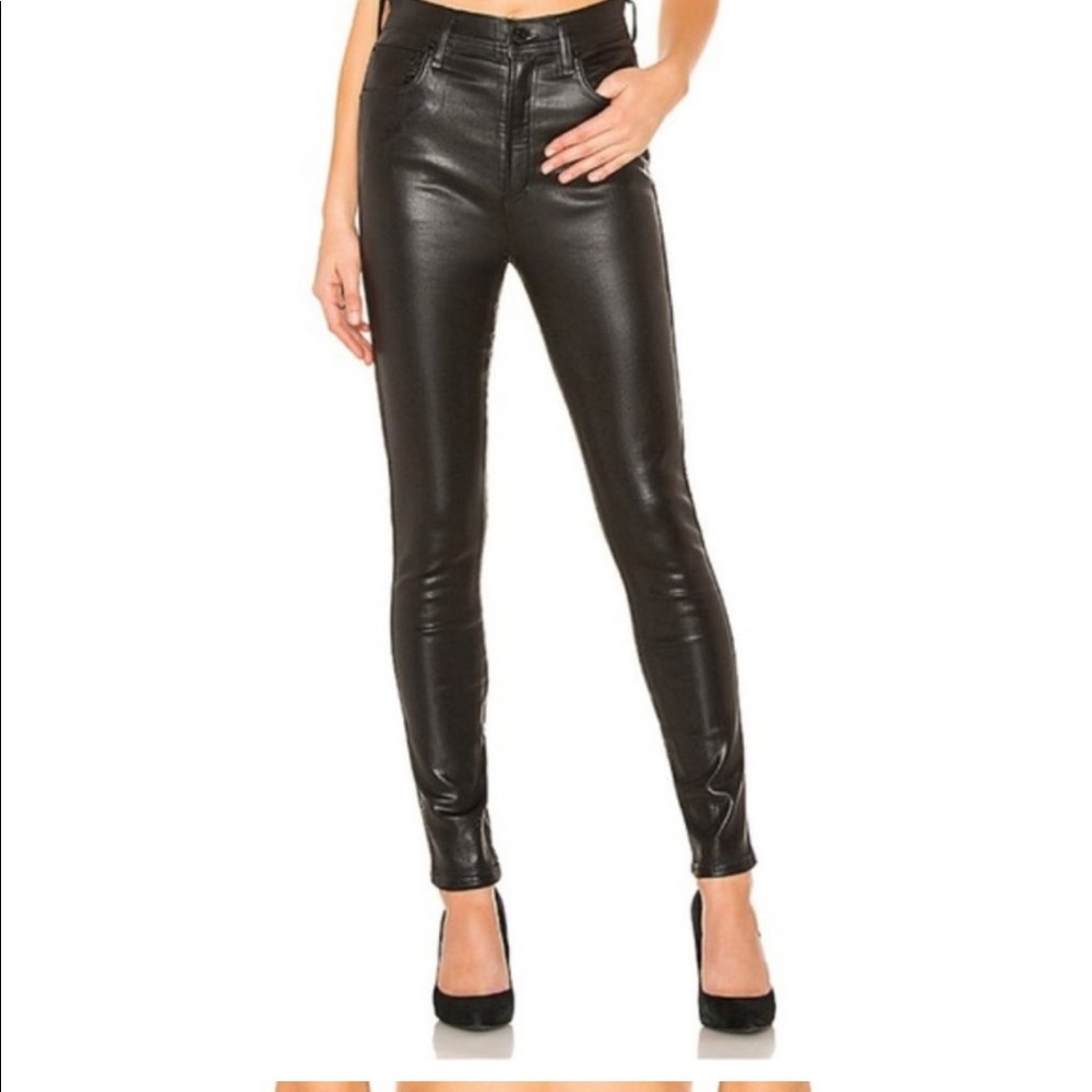 AGOLDE Roxanne Leatherette High Rise Skinny Jeans 28  Black Coated Wax